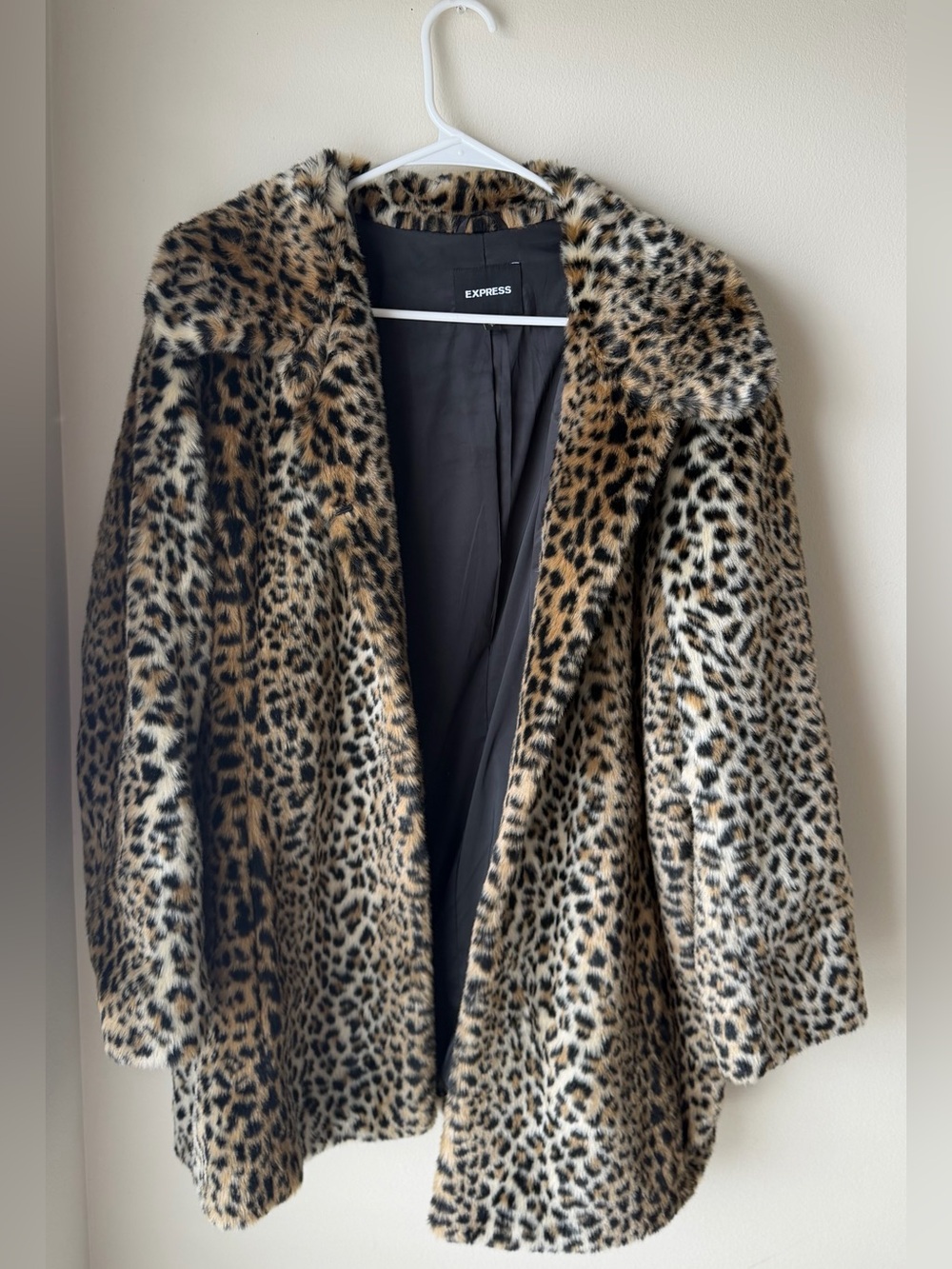 Express Leopard Print Faux Fur Coat - Brown Black Cream